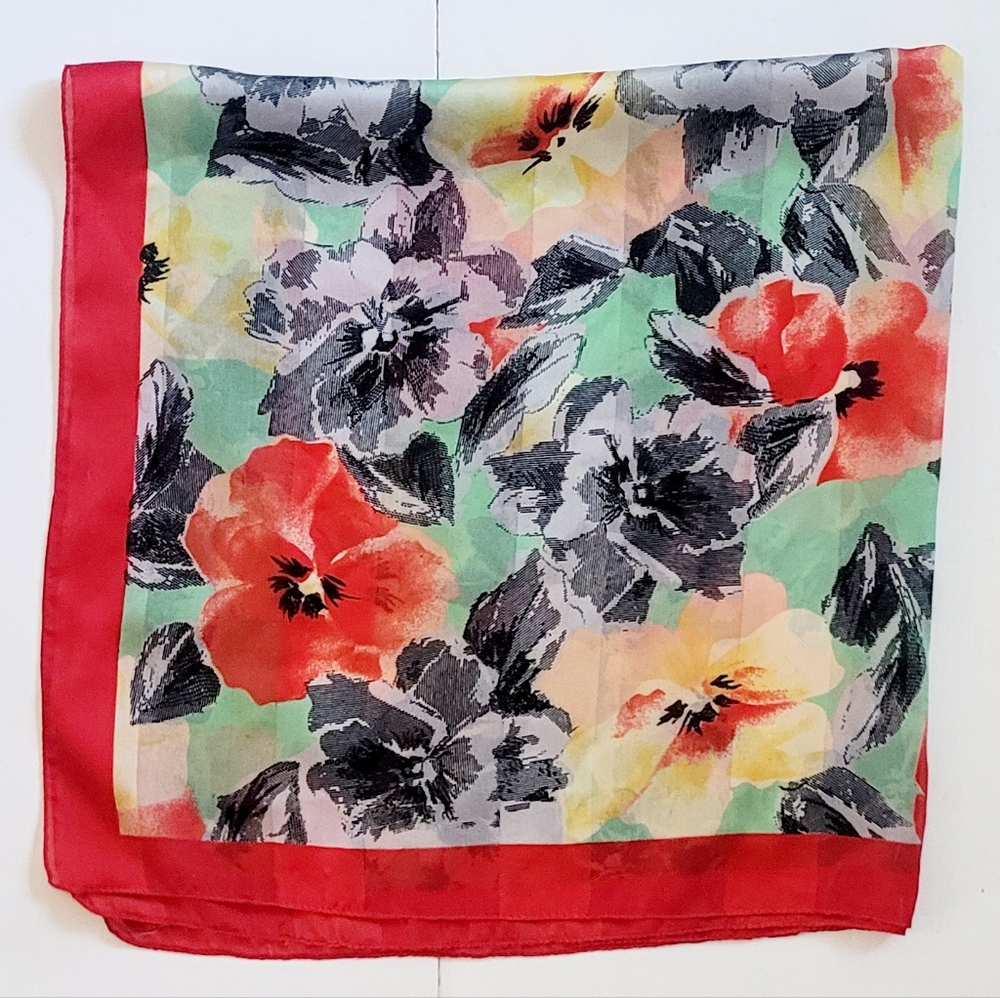 Vintage Silk Scarf with Poppies